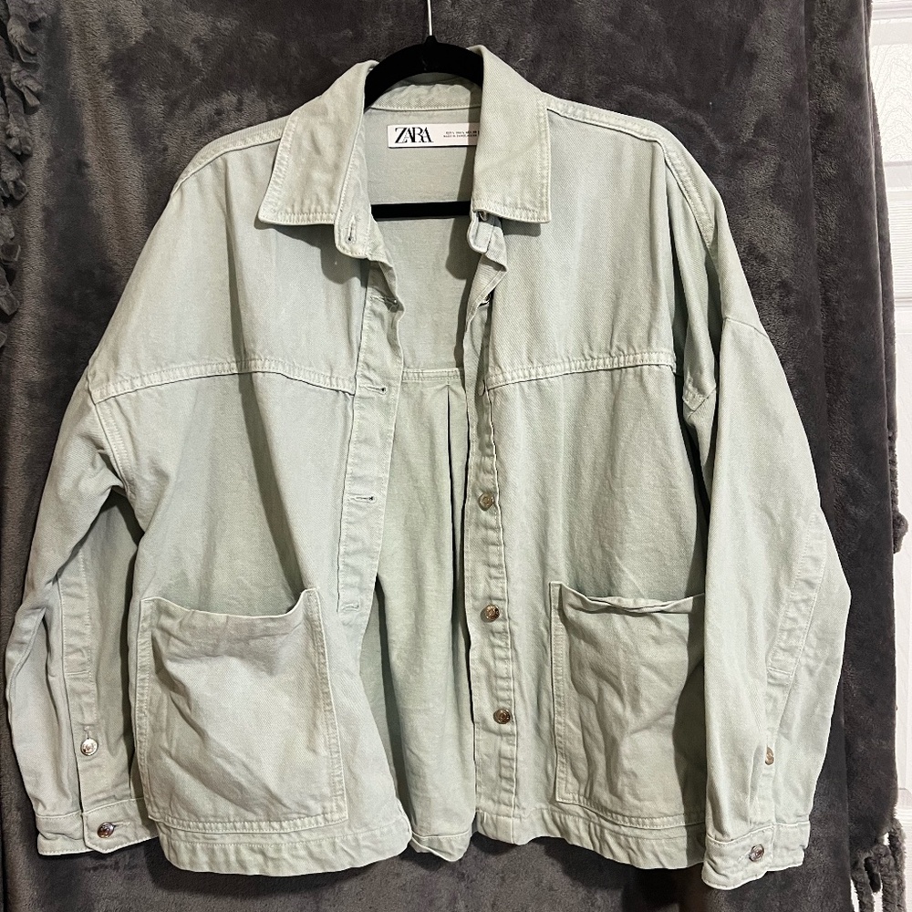 Oversize Denim Overshirt Sea Green from Zara